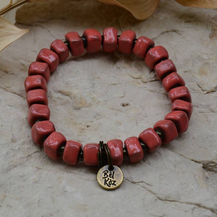 Bel Koz Haiti - Wholesale Beaded Bracelet - Hot Pink | Bel Koz Square Clay Bead Bracelet0