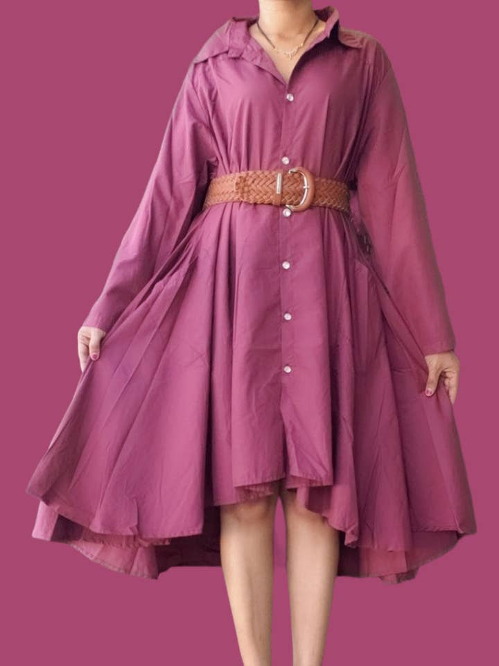 AA18666- Solid High/Low Button Down Top/Dress -Burgundy for wholesale by India Batik