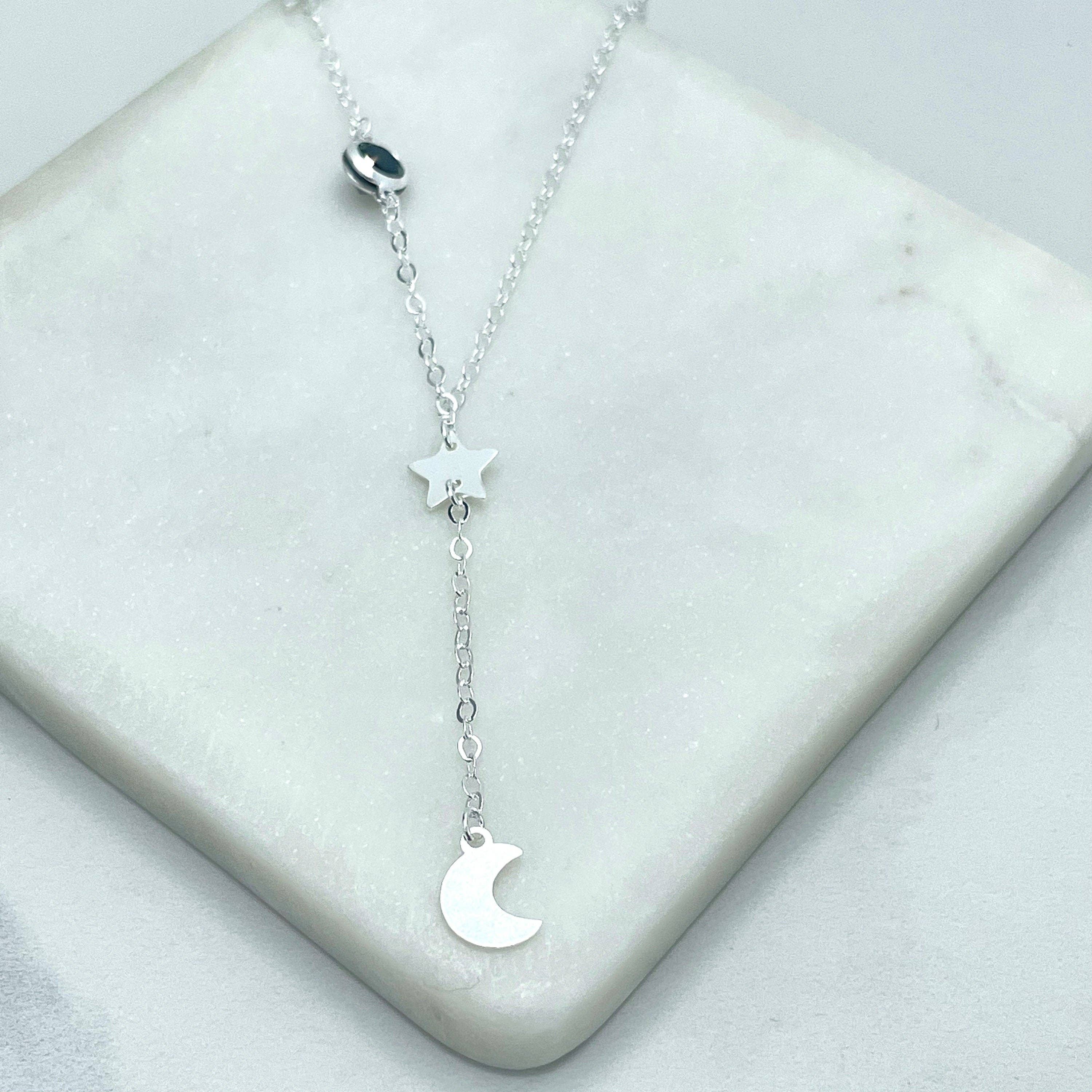 DIJU Jewelry - Venta al por mayor Collares con colgantes/abalorios - Cadena enrollada de plata de ley 925 de 1 mm con estrella, dijes de luna y coloridas cuentas acrílicas, collar con forma de lazo, sello 925, suministros de joyería al por mayor5