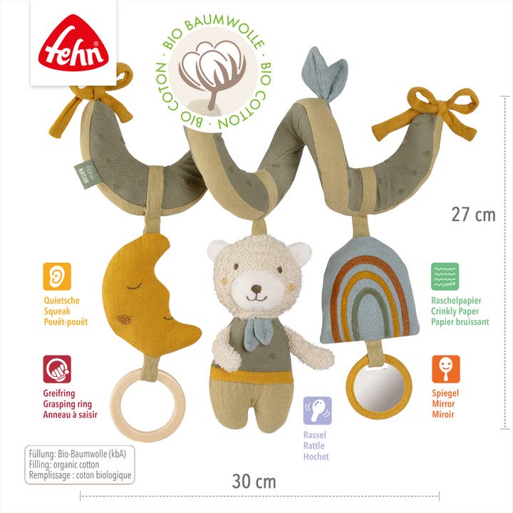 Fehn – Großhandel Hängerassel – Baby – Activity-Spirale Bär Fehnnatur - Stoff-Spirale mit Anhängern