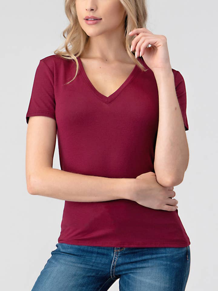 Fitted V-neck Short Sleeve Modal Jersey T-Shirt, 3503 for wholesale by Heimious