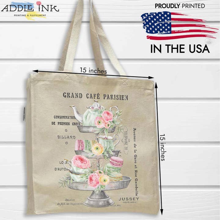 Shabby French Cafe Tea Time Macaron Party Tote Bag - Unisex for wholesale by ADDLE iNK
