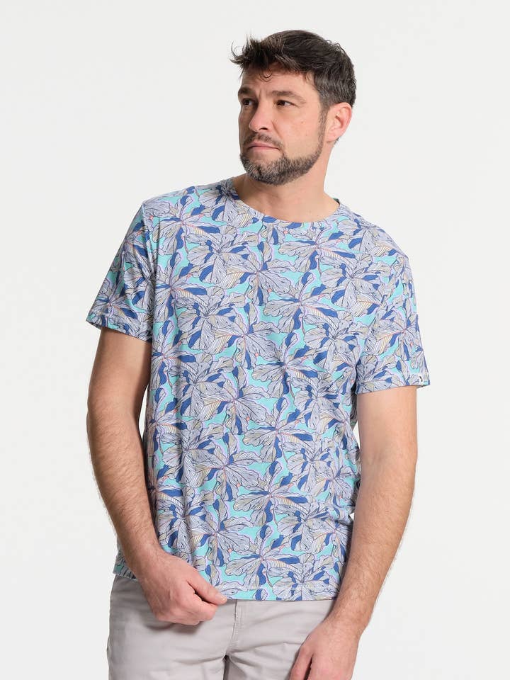 T-shirt homme turquoise et végétaux pour la vente par J&JOY