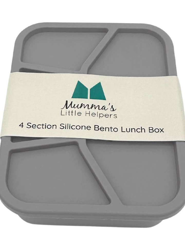 Fiambrera Bento de silicona de 4 secciones, color gris guijarro para venta al por mayor de Mumma's Little Helpers