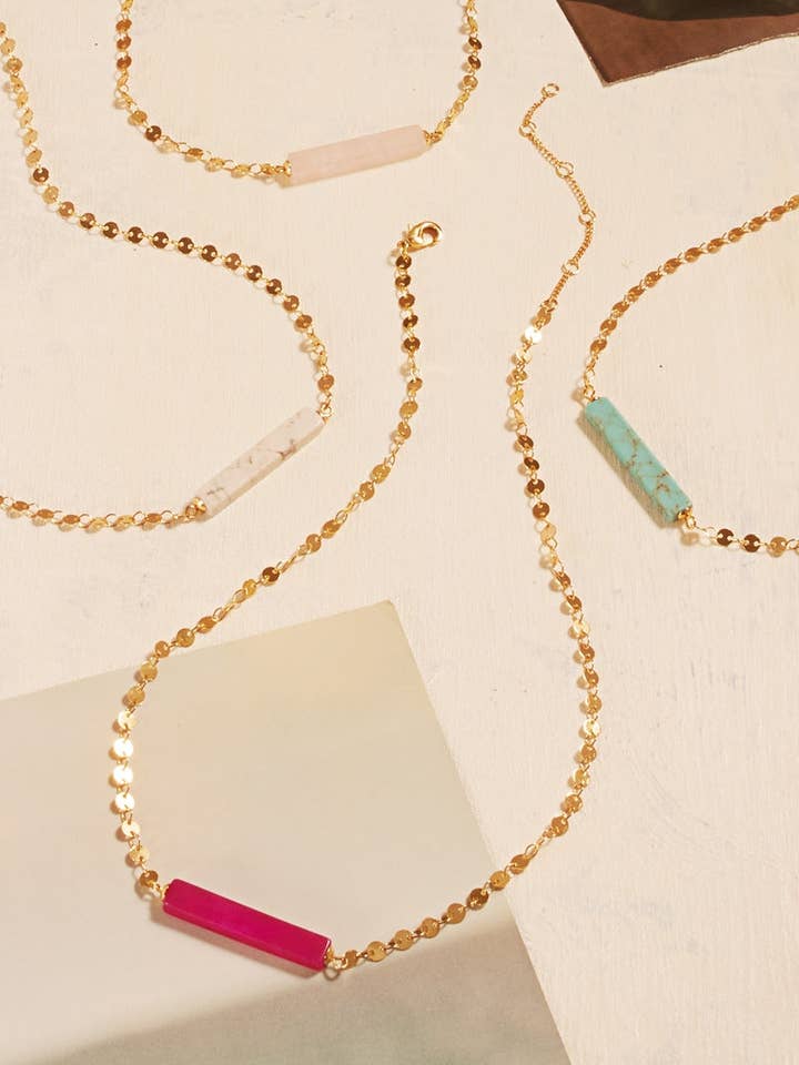 18K guldpläterad mässingskedja 3D-stenhalsband med stav för wholesale av Designature New York