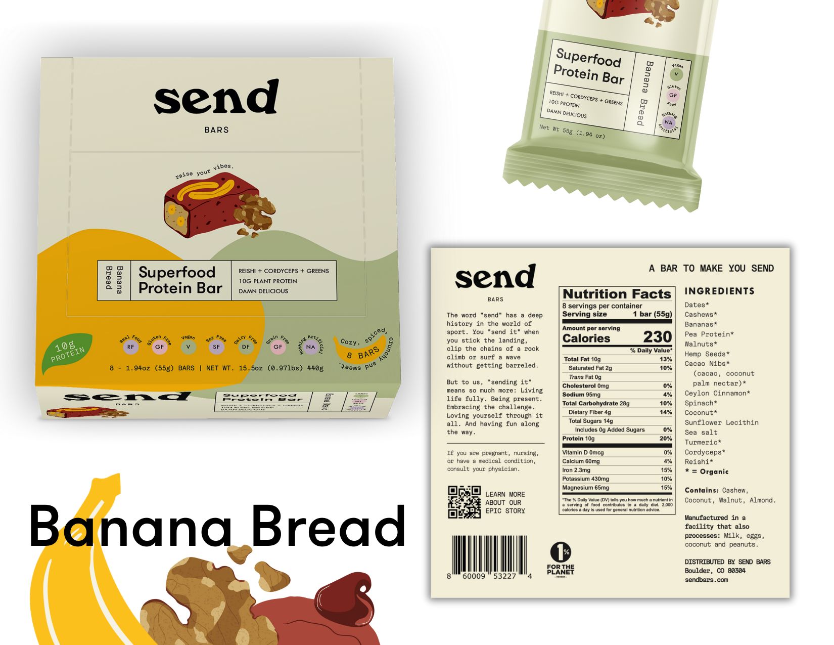 Send Bars - Wholesale Snack Bar - Banana Bread Superfood Protein Bars - Single Caddy (8 bars)3