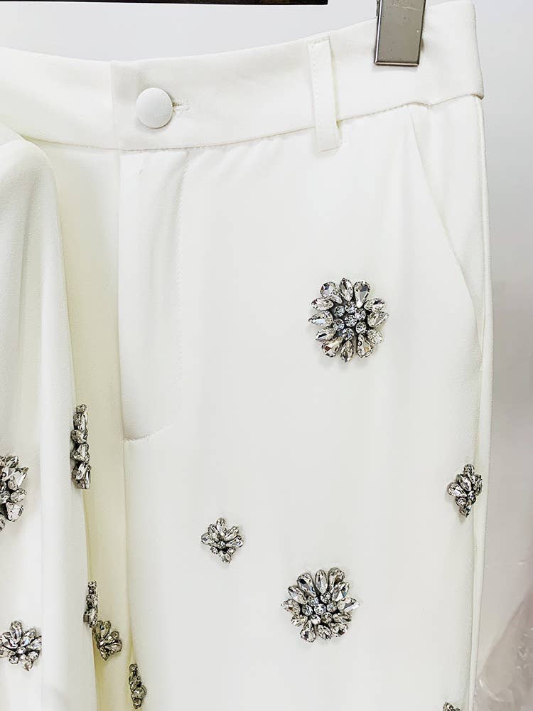 White SET8-11Y Diamond Beaded Suit Jacket & Flared Trousers Set for wholesale on Faire11