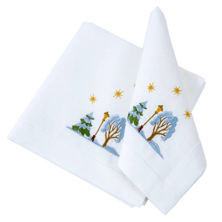 Emrboidered Christmas Napkins Cotton/Linen Christmas Town for wholesale by Harmony Textile