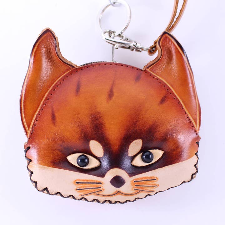 Handmade Leather Fox Wristlet Coin Purse for wholesale by Sunflower Handmade leather inc
