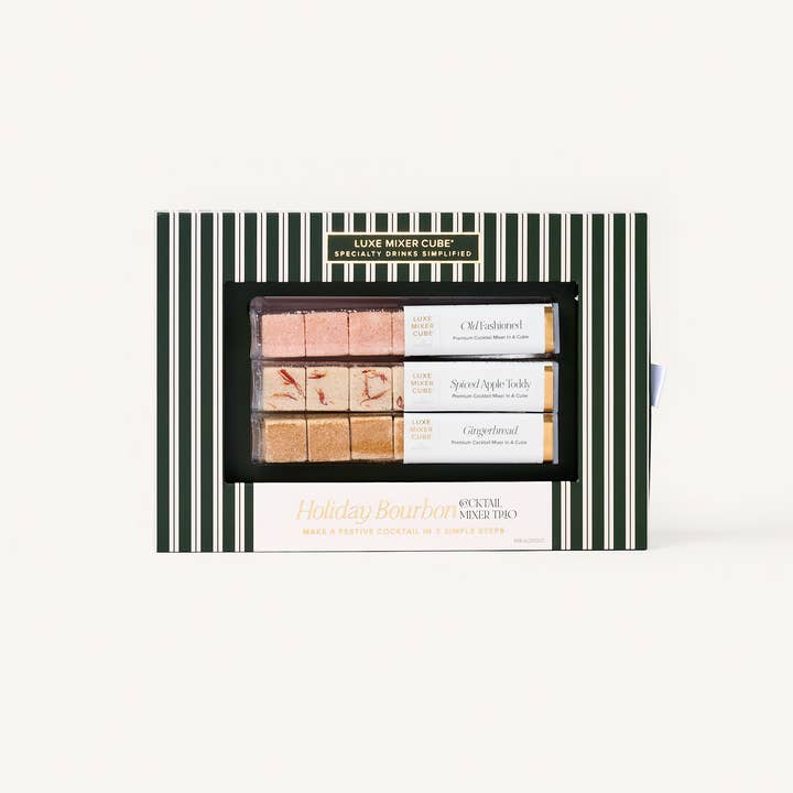 Holiday Bourbon Cocktail Mixer Trio for wholesale by TEASPRESSA | LUXE Mixer Cube