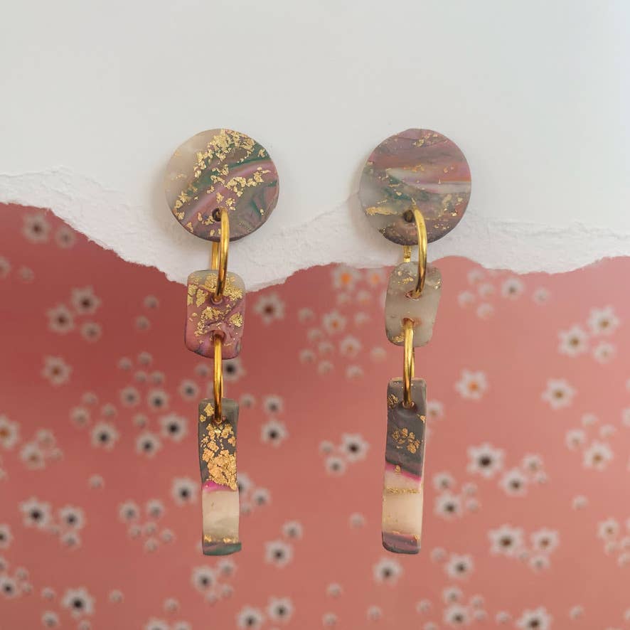 Pluck - Wholesale Dangle Earrings - Pink and gold dangles