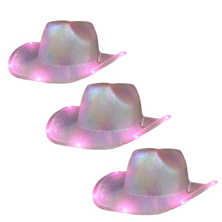 Blinkee.com, LLC - Wholesale Cowboy Hat - Women's - Metallic LED Cowboy Space Cowgirl Hats, Pack of 3