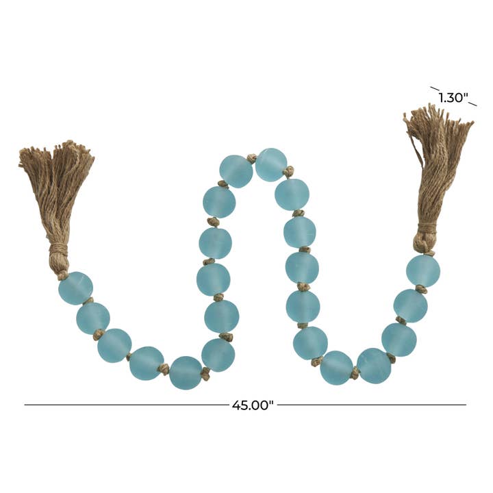 A-73580 : GUIRLANDE DE PERLES DE VERRE BLEU CIEL GIVRÉ 45"L pour la vente par Import Corner