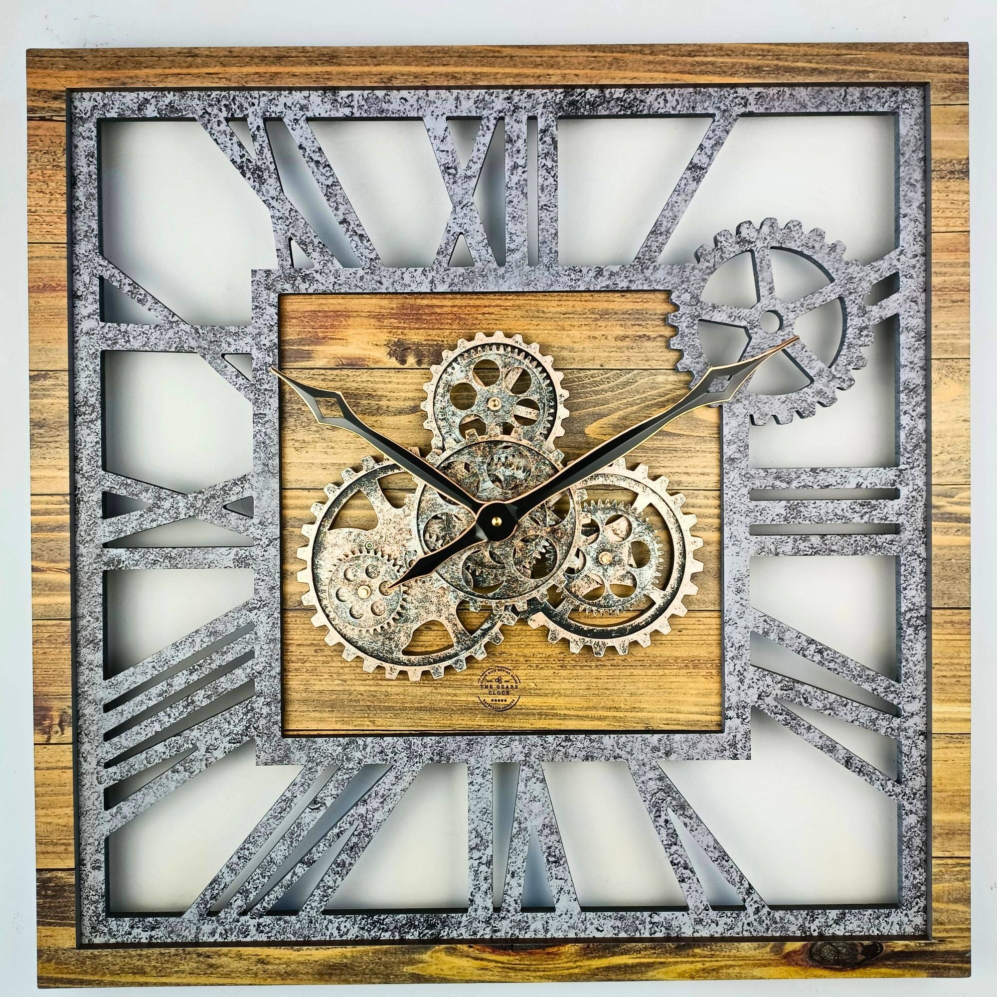 The Gears Clock - Wholesale Wall Clock - AMERICA LINE WALL CLOCK SQUARE 24 INCH WOOD AND STONE1