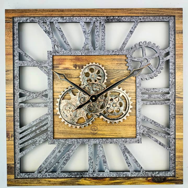 The Gears Clock - Wholesale Wall Clock - AMERICA LINE WALL CLOCK SQUARE 24 INCH WOOD AND STONE1