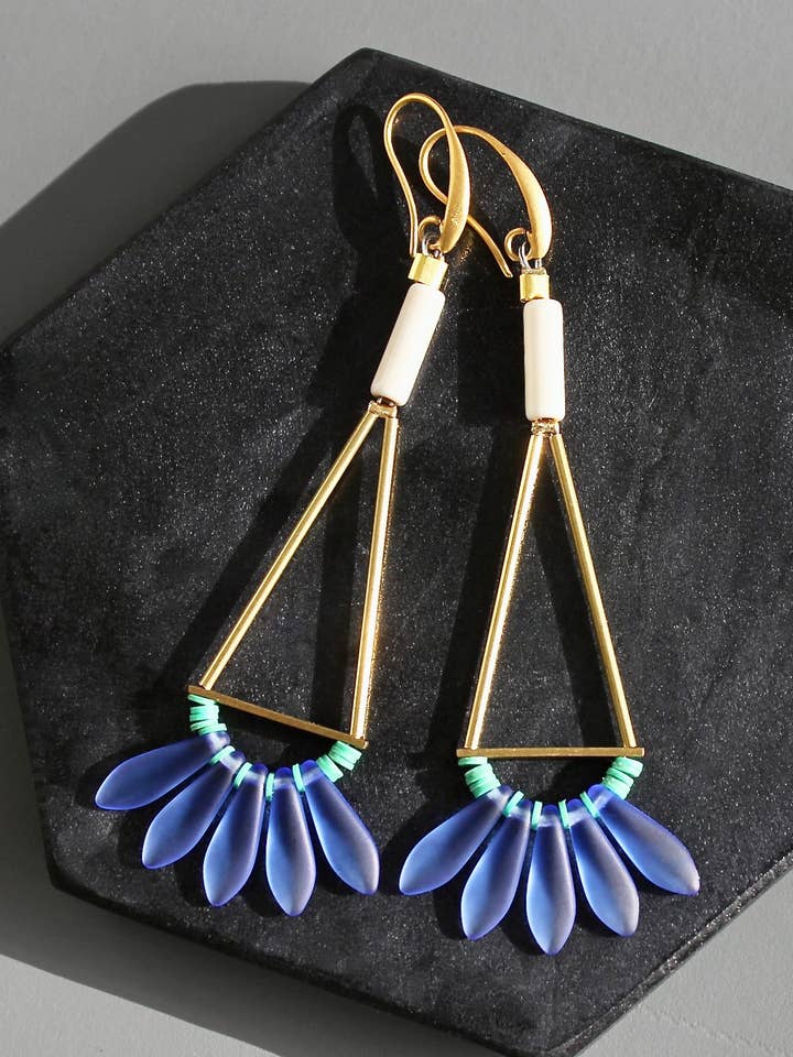 KYLE72 cobalt and white geometric earrings for wholesale by David Aubrey Jewelry