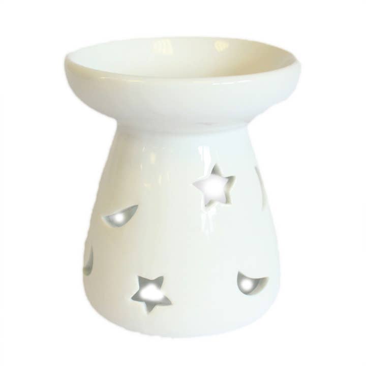 Ancient Wisdom - Wholesale Oil Warmer - Sm Classic White Oil Burner - Moon & Star