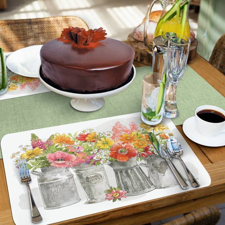 CounterArt/Highland Home/Thirstystone/CoasterStone - Vente Sets de table - Napperon rectangulaire réversible en plastique Farmhouse Floral