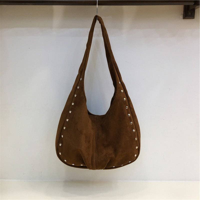 FurDecoration - Wholesale Shoulder Bag - Women's - Solid Color Studded Suede Shoulder Bag4