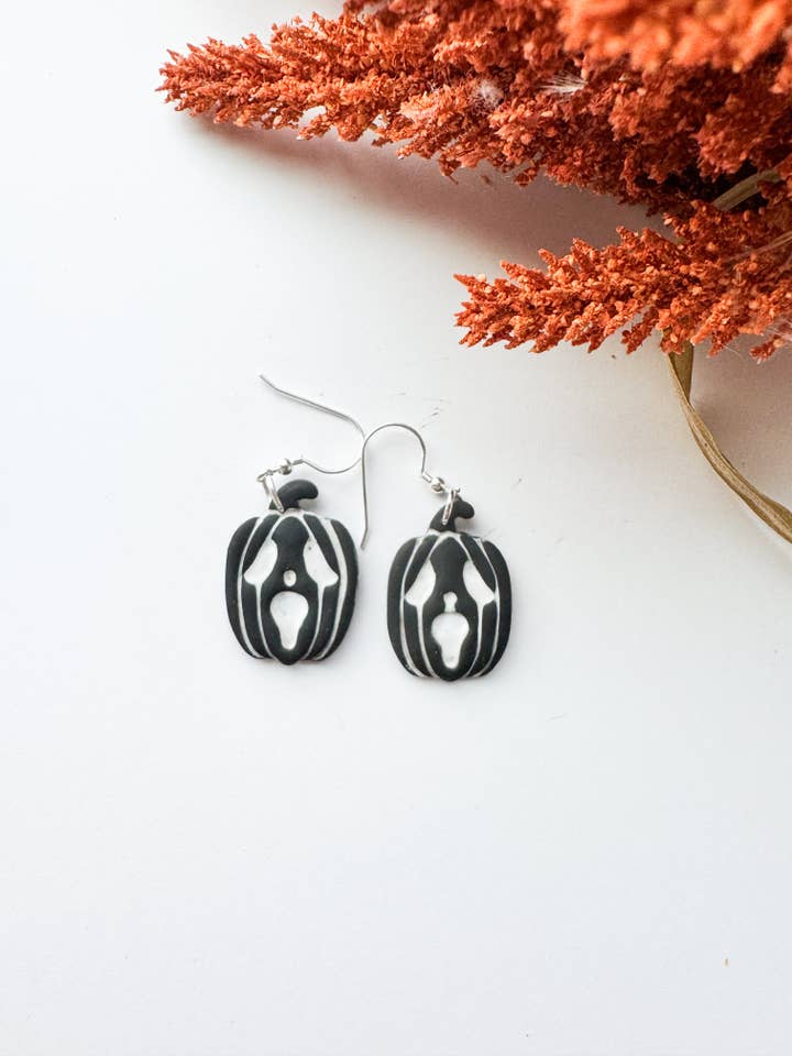 Scream Face Pumpkin Earrings for wholesale by Mountain Made Clay - Handmade Polymer Clay Earrings