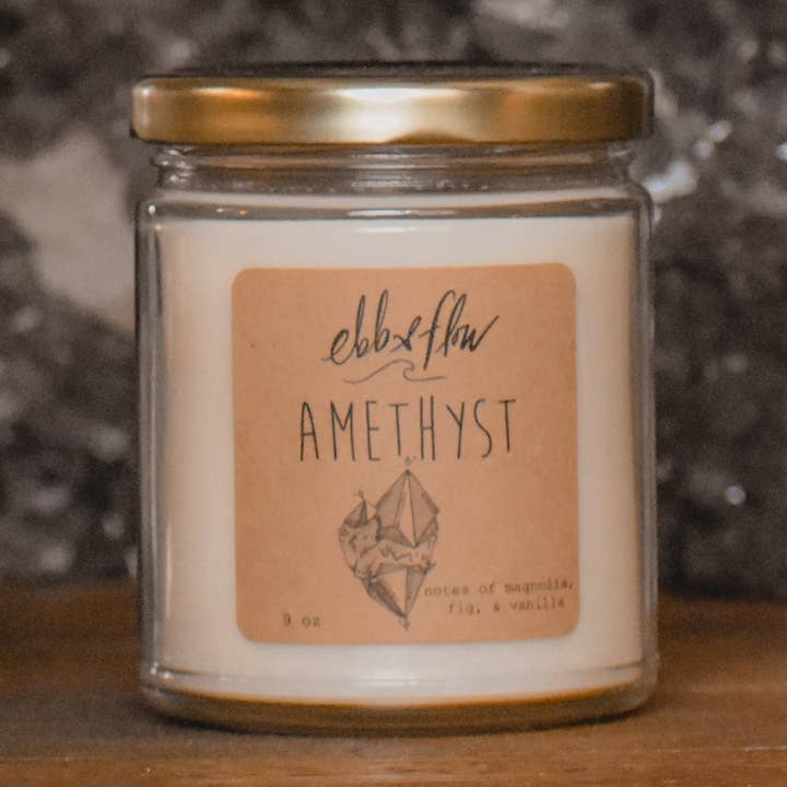 Ebb & Flow – wholesale Jar/filled candle – Amethyst - Natural Soy Candle with Fig, Blackberry, & Basil0