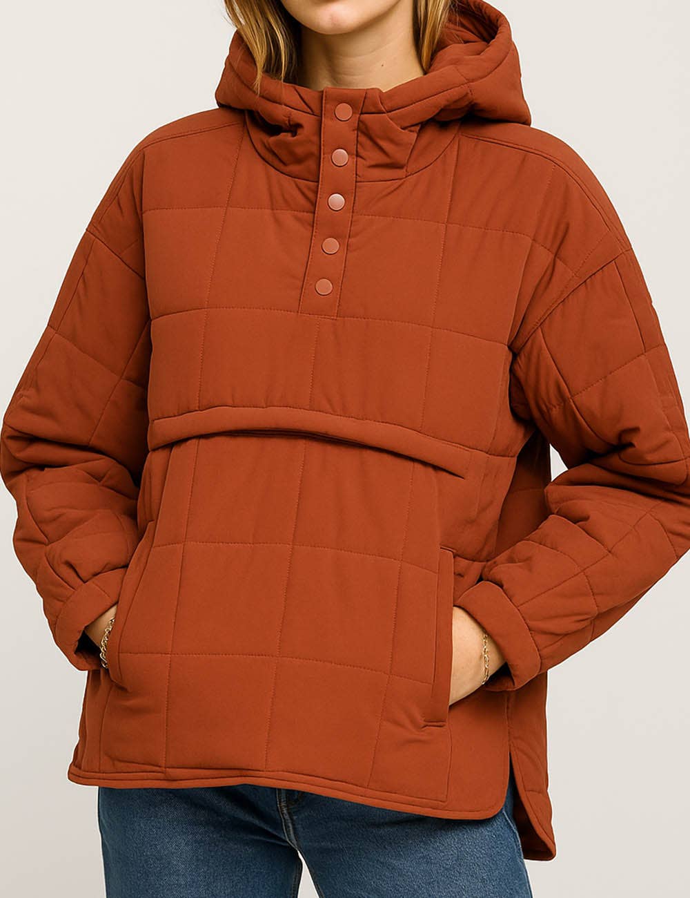 Sweetkama – wholesale Puffer jacket – Women’s – Ladies Button Pullover Hooded Padded Puff Jacket SKT47553