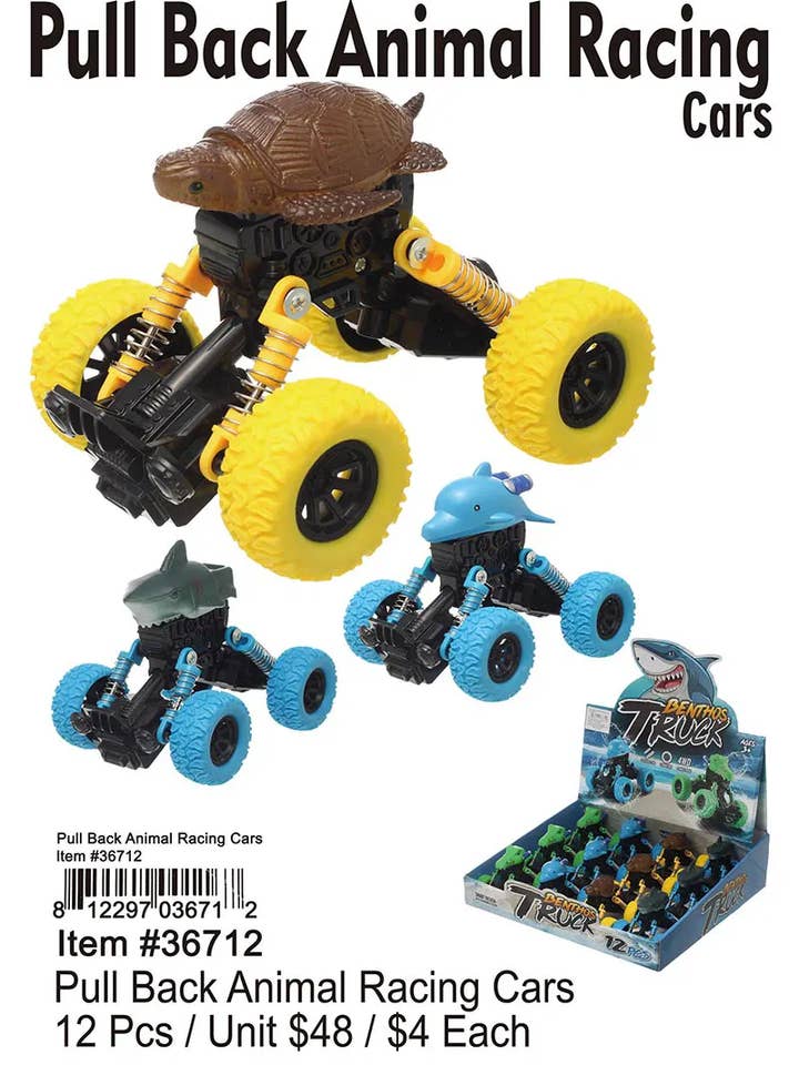 Pull Back Animal Racing Cars . for wholesale by Puka Creations