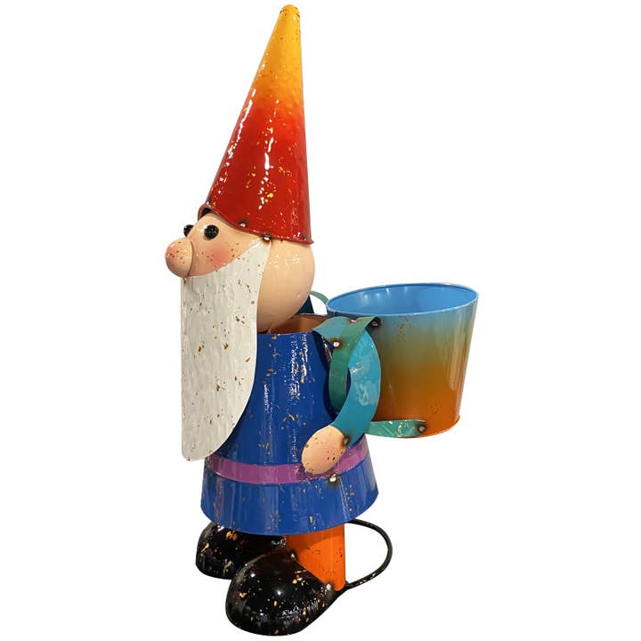 XL Colorful Enameled Gnome with Planter Bag for wholesale by Continental Art Center