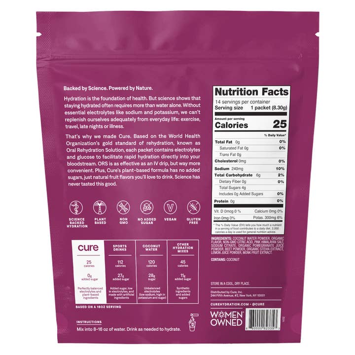 Cure Hydration - Wholesale Drink Mix - Hydrating Electrolyte Drink Mix - Berry Pomegranate