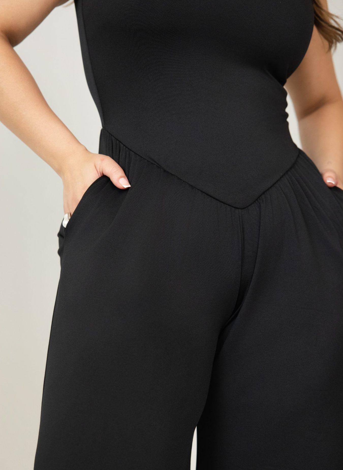 Black Monique Drop Waist Wide Leg Jumpsuit for wholesale on Faire1