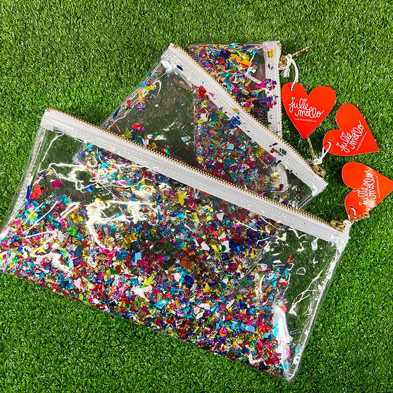Julie Mollo! – wholesale Clutch bag – women's – Clear Rainbow Confetti Clutch – Fun, Sparkly, and Stylish!5