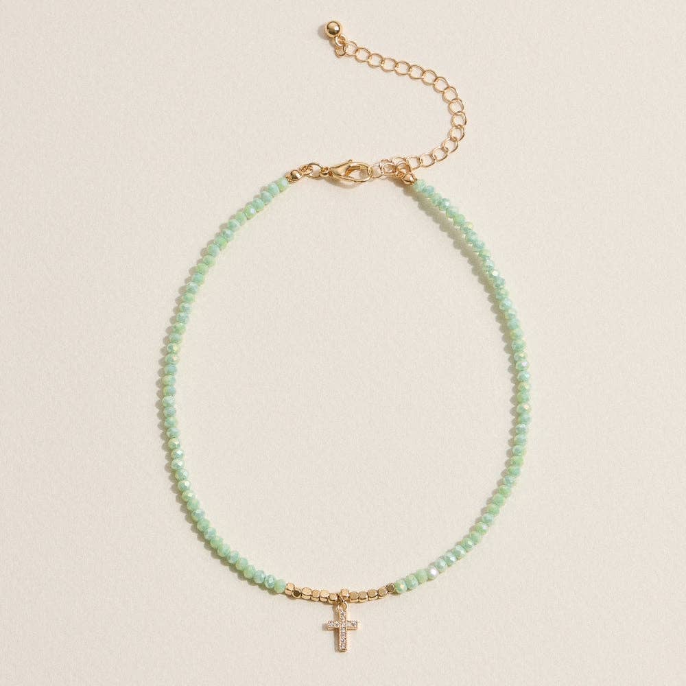 Lilla Haven - Wholesale Anklet - Faceted Bead Anklet with Gold Cross Charm1