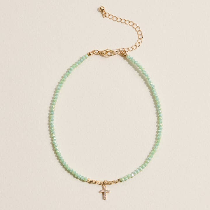 Lilla Haven - Wholesale Anklet - Faceted Bead Anklet with Gold Cross Charm1