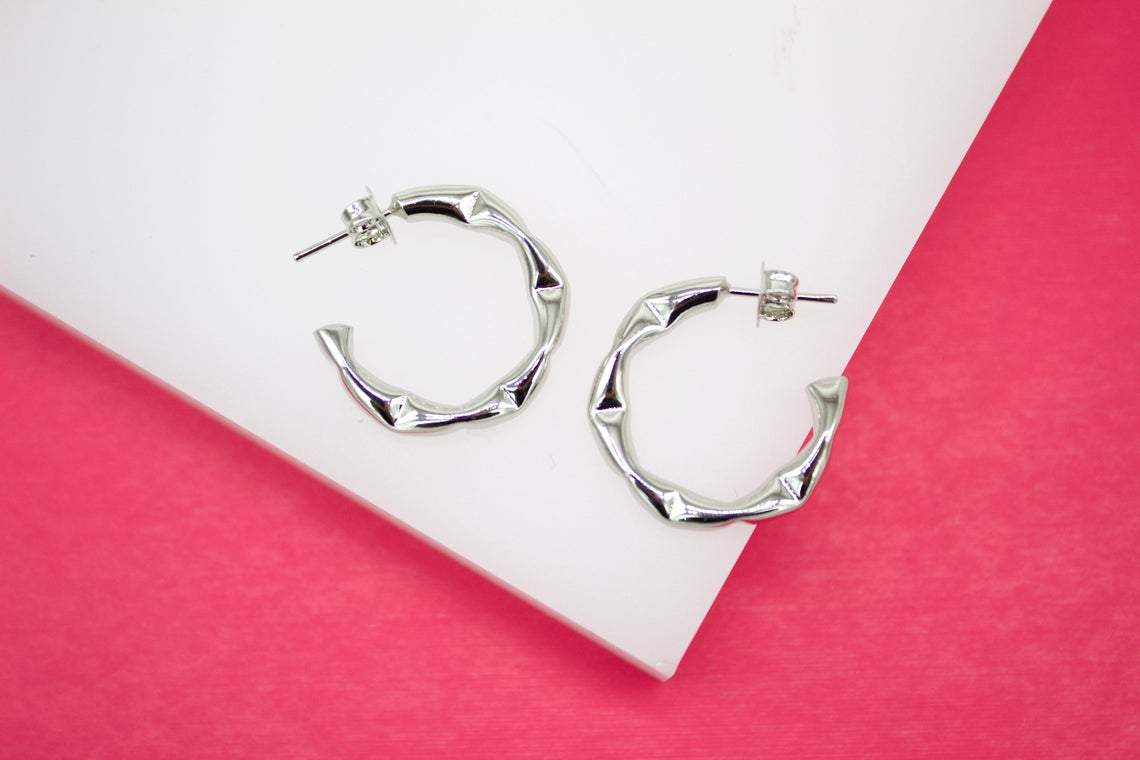 MIA Jewelry - Wholesale Hoop Earrings - 18K Gold Filled Thick Dented Style Hoops Lever Back Earrings (K23-24)2