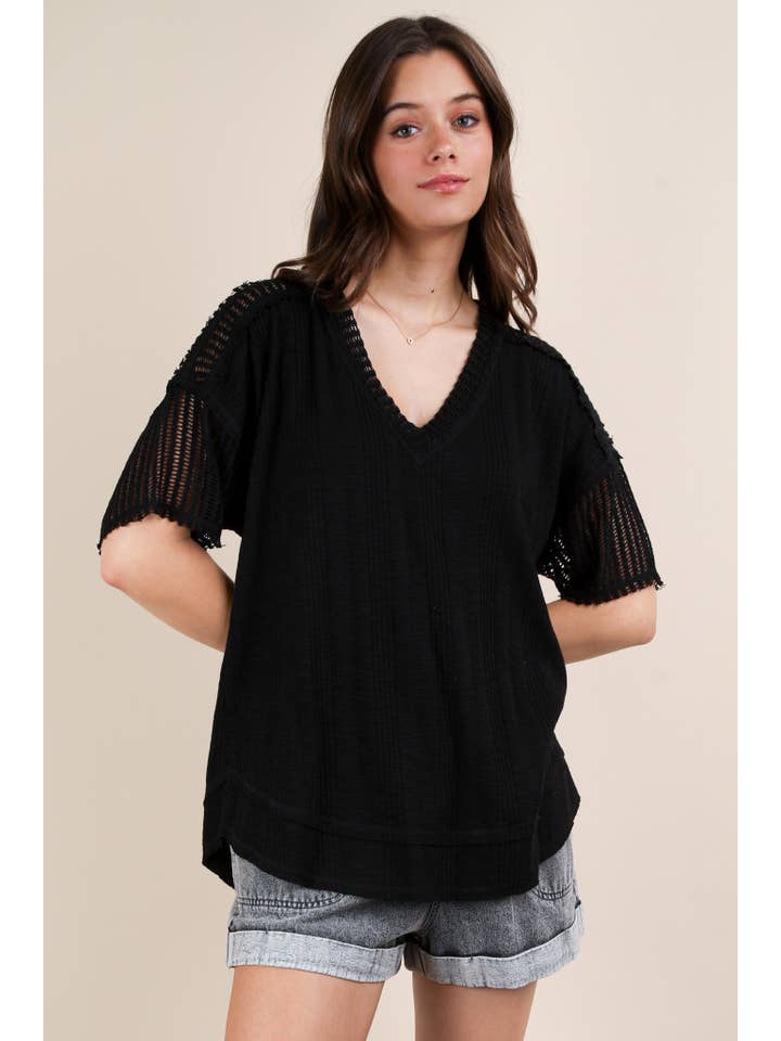 VERY J - Wholesale Knit Top - Women's - NT12088-Oversized Contrast Knit Comfy Casual Top