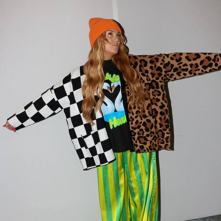 Split Decision Checkered & Leopard Oversized Boxy Cardigan **RESTOCKED** for wholesale by Burnt Toast