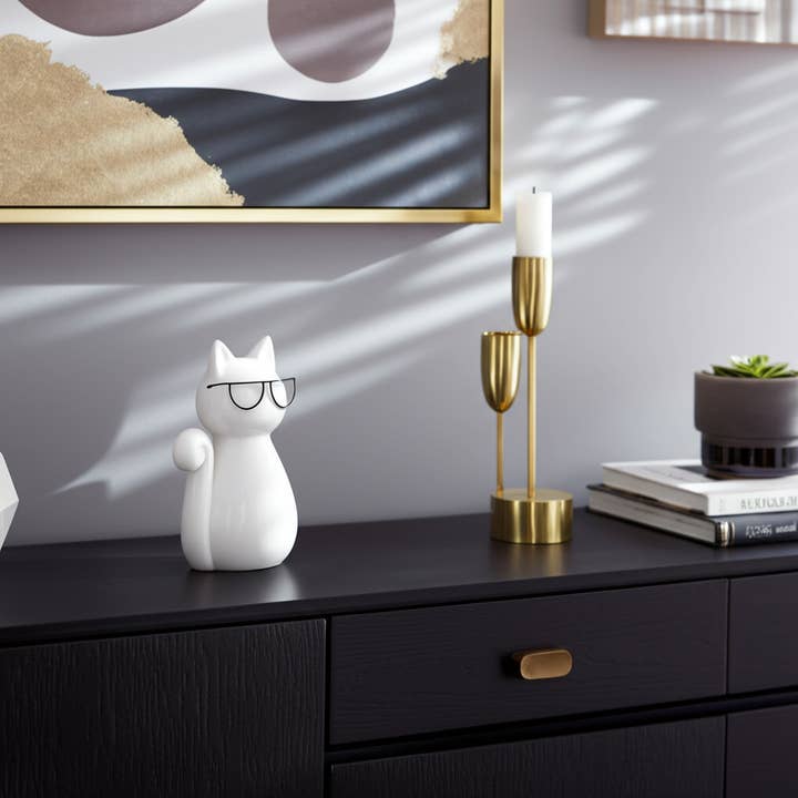 Sagebrook Home - Wholesale Decorative Figurine - Figurine - White Porcelain Cat with Glasses, 7 in.1