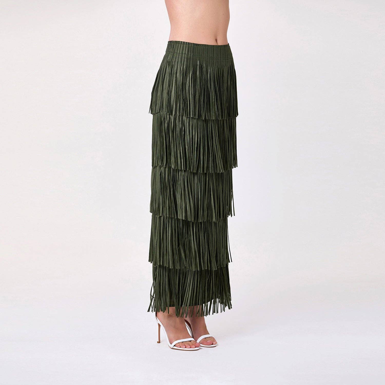 Khaki Tiered ruffle skirt for wholesale on Faire1