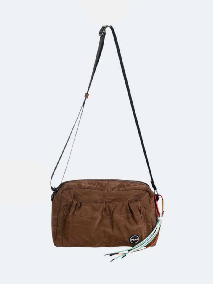NYLON CROSSBODY BAG, WITH ZIPPER, LEATHER COLOR for wholesale by Kbas