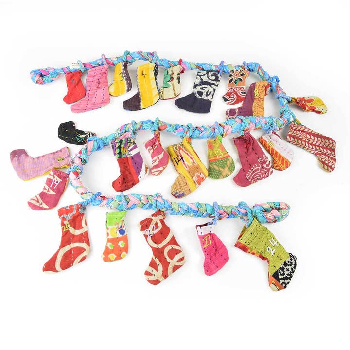 Upcycled Sari Advent Garland for wholesale by SERRV International