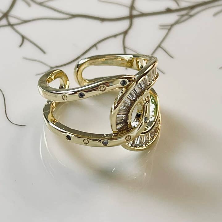 Loli - Wholesale Multi-Stone Ring - Bold Knot Sparkling Gemstone Adjustable Ring, Elegant Design1