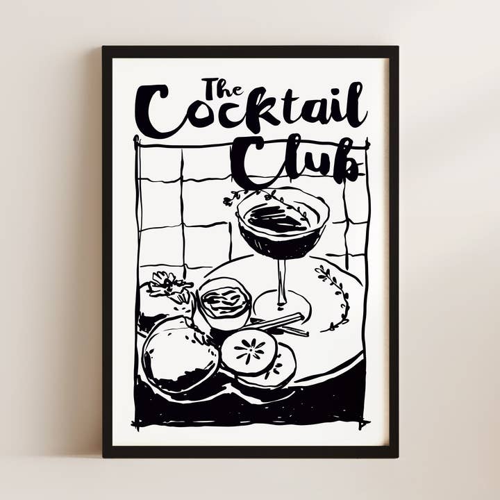 The Cocktail Club In Black Wall Art Print for wholesale by Alluvion