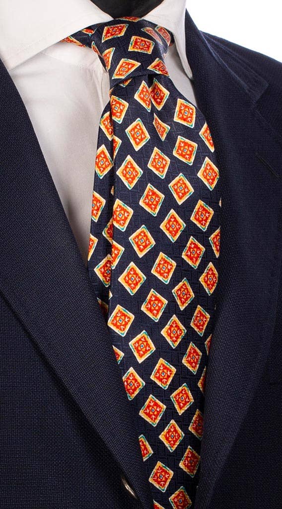 Graffeo Cravatte - Wholesale Necktie - Men's - Men's Tie Blue Multicolor Pattern Silk Print 1365