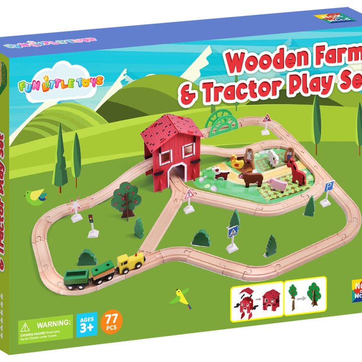 Fun Little Toys - Wholesale Toy Set - Kids - 77 Pieces Wooden Farm & Tractor Play Set