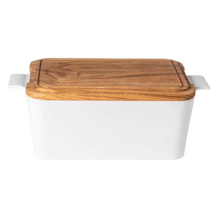 Boîte à pain rectangulaire avec couvercle en bois de chêne 40 - Ensemble - Blanc pour la vente par Costa Nova