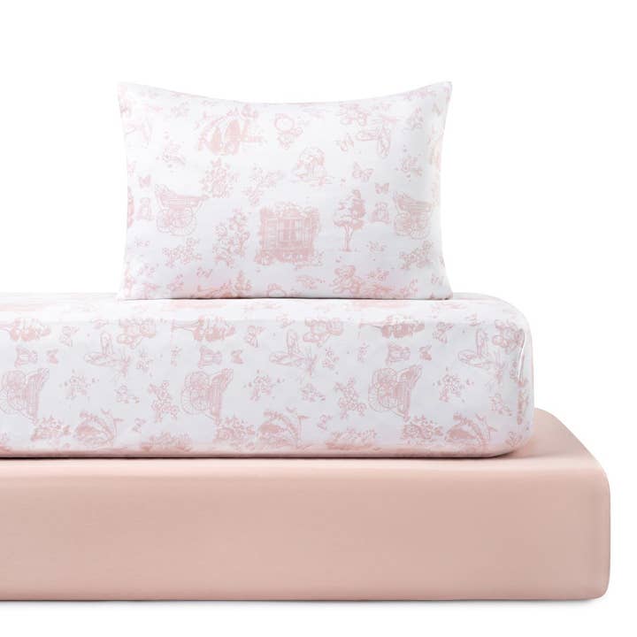 Petite Belle Toile Safra Standard Crib Sheet Set- Rose Pink for wholesale by Petite Belle Bebe