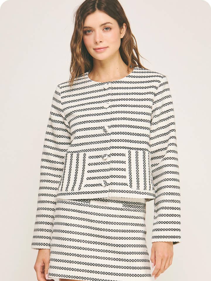 Striped Tweed Cardigan Jacket for wholesale by Strut & Bolt