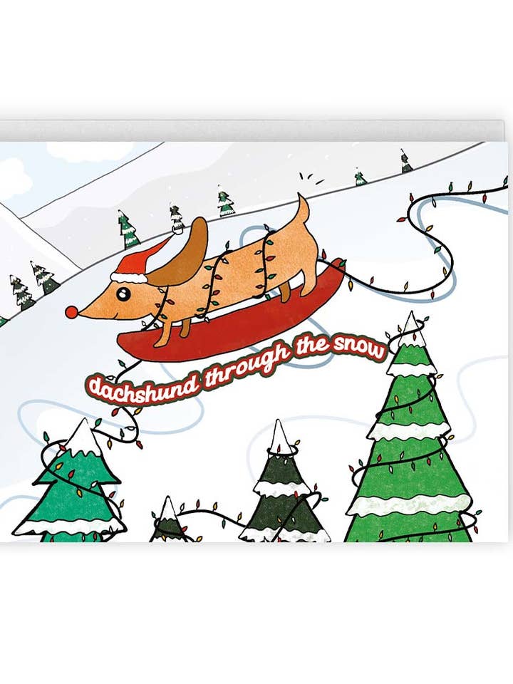 dachshund through the snow | A2 card | blank inside for wholesale by Evil Llama and Friends