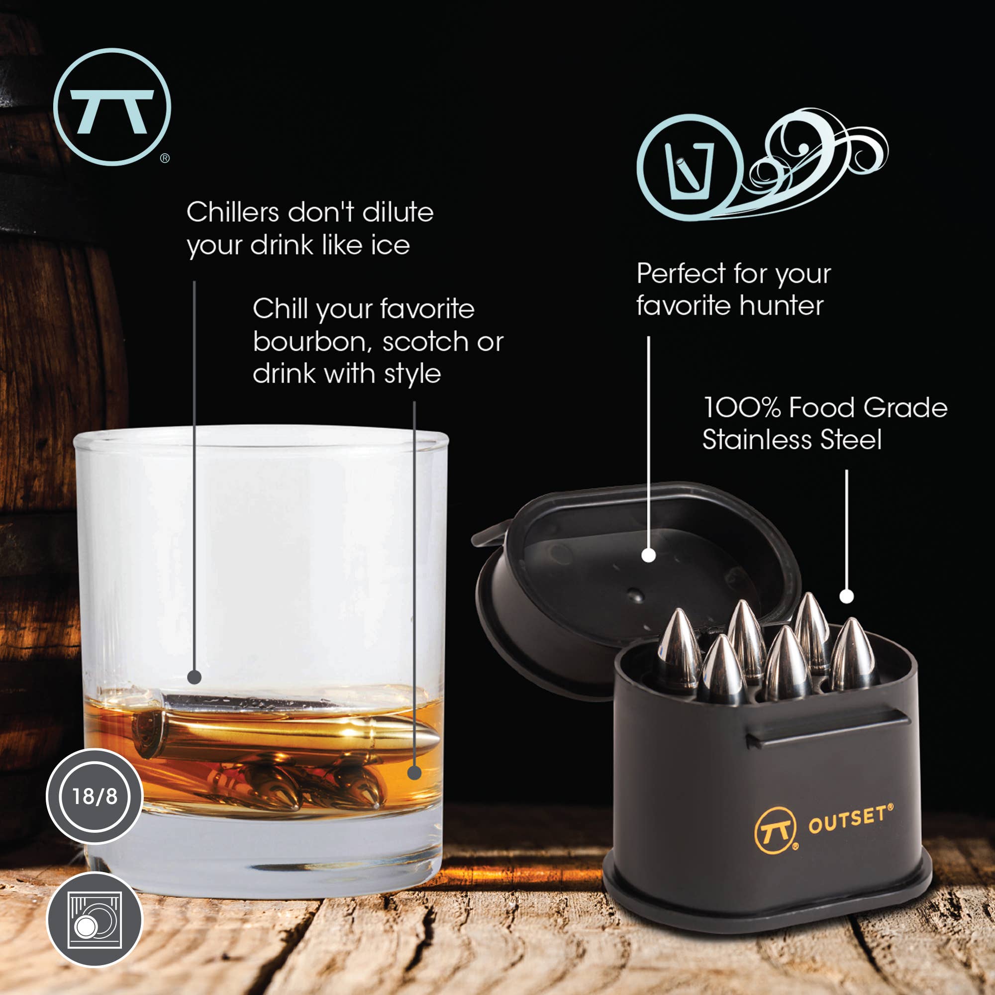 Fox Run Brands - Vendita all'ingrosso Cubetto refrigerante per bevande - Outset Pietre di Raffreddamento per Whiskey in Acciaio Inossidabile, Set da 6, 1,4 cm x 5,8 cm2