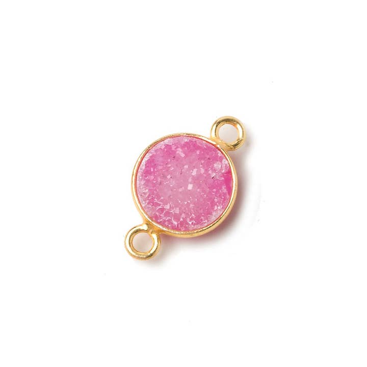 The Bead Traders - Wholesale Individual Charm/Pendant - 10mm Vermeil Bezel Pale Pink Drusy Coin Connector 1 piece